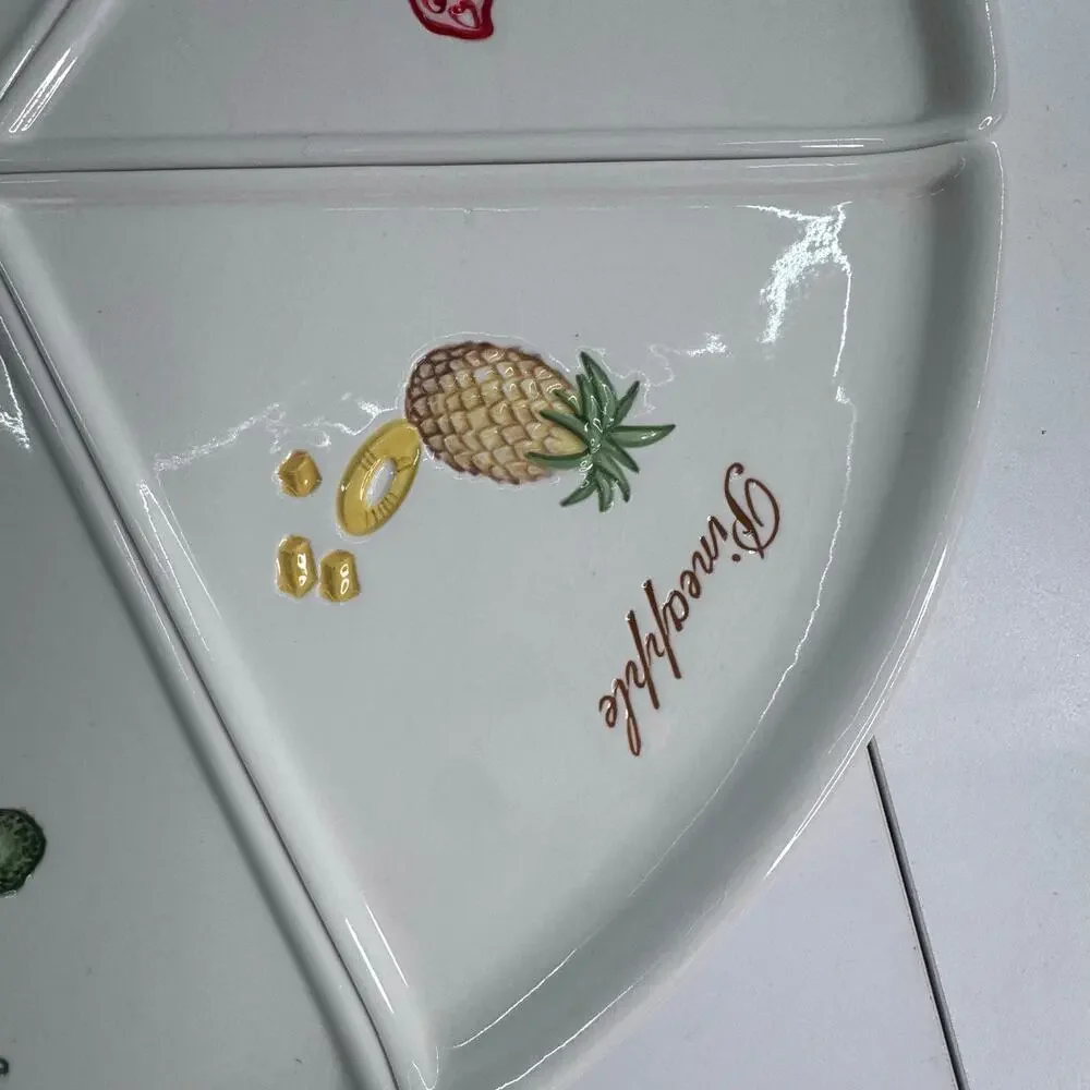 Pottery Barn Pizza Buono Set of 6 Wedge Shaped Dessert Plates Fruit Vegetable
